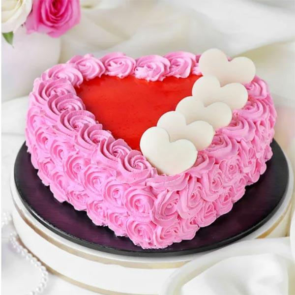 Floral Strawberry Royale Heart Cake - 1 kg - Eggless | Creamingo